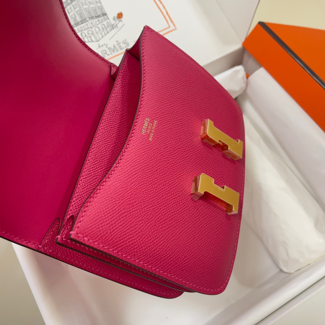 Hermes Constance 18 Mini Shoulder Bag In Rose Red Epsom Leather